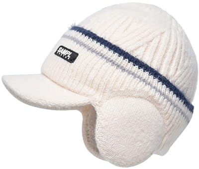 LZPCarra Vintermössa för män, fodrad stickad manschett med visir, varma öronlappar, skidmössa huva småbarn, Beige, one size