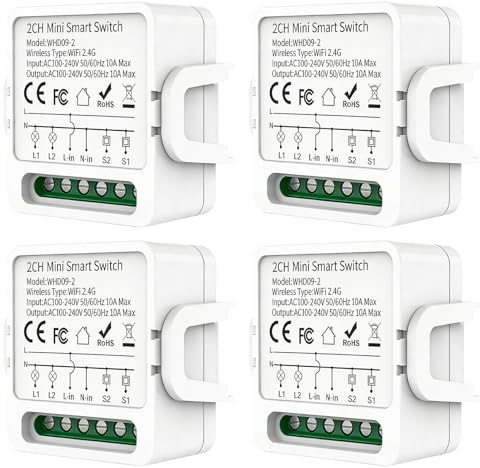 GAOUTO 4 pezzi interruttore della luce intelligente modulo 2 vie, interruttore della luce Smart Home Interruptori Inteligente controllo vocale, compatibile Google Assistant/Tuya App/Alexa, neutro