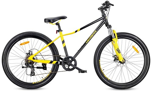 sun baby VERDANT CALIX Bicicletta da 26 pollici, mountain bike per adulti, bici da ciclismo 26 - ammortizzatore, freni a disco, cambio a 7 velocità - Nero-Giallo