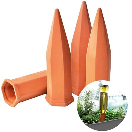 Bio Green 4er-Set Bewässerungssystem Hydro Wine für Balkon- und Kübelpflanzen | Gießkegel aus Ton passend für Weinflaschen I Wasserspender für Topfpflanzen | kein Übergießen und Austrocknen