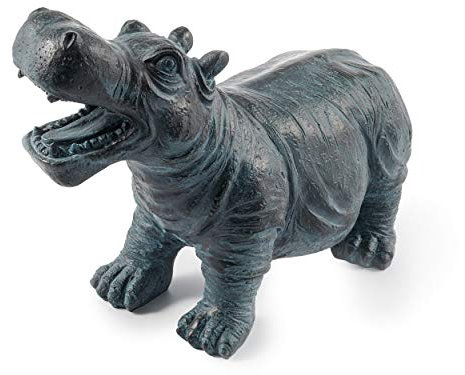esotec Wasserspeier-Figuren Flusspferd Hippo, Einzelfigur Teichfigur Gartenstatue, Brunnenfigur für Garten-Teich Mini-Teich, Wasserspiel für Terrasse Balkon-Brunnen Quellstein Kunststein 100738