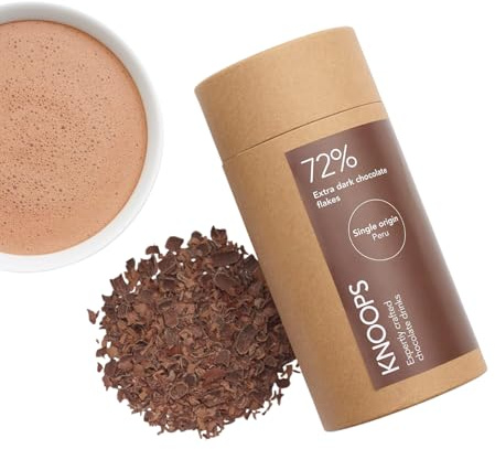 Knoops Dark Hot Chocolate Flakes, 72% Extra Dark Luxury Hot Drinking Chocolate, Delicious Cocoa Drink with Real Choc Flakes, All Natural Vegan Ingredients, 250 g, Equal to 8 Serving Sachets