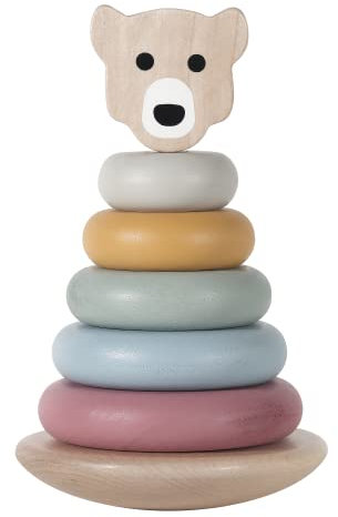 Kindsgut Stapelturm, Motorik-Spielzeug für Klein-Kinder aus Holz, schönes Geschenk zum 1. Geburtstag, dezente Farben und Schlichtes Design, hochwertige Qualität, Bär