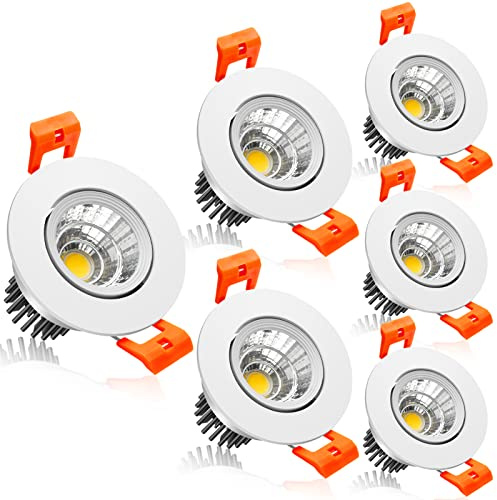 2Inch LED Recessed Ceiling Light, 3W Dimmable LED Downlight, 60 Beam Angle COB Recessed Lights with Driver, Daylight White 5500K, 25W Halogen Bulbs Equivalent for Ceiling Lighting, White 6 Pack