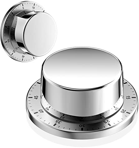 Newaner Mechanischer Küchentimer, Adsorbierbarer Magnetischer, Wiederverwendbarer Wasserdichter Edelstahl-Timer, Tierender Countdown-Timer für Kochen, Backen, gekochte Eier in der Küche Silver