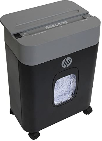 HP - Cross Cut Paper Shredder, 8-Sheet Capacity, Slide Top Design, Pullout Basket, Secure Shredding for Home Use, Compact Size with Rolling Casters
