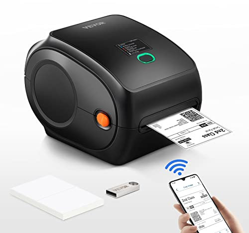 VEVOR Bluetooth Etikettendrucker, HD(300DPI) DHL Etikettendrucker Automatische Erkennung von Etiketten, Unterstützt Windows/MacOS/Linux/Chromebook, Geeignet für Amazon, Ebay, Etsy, etc