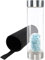 Soulnioi Crystal Glass Water Bottle Crystal, Drinking Flask Cylinder Glass Protective Cover with Crushed Stones Removable Portable Proof Leak Gemstone Bottle Creative Gift- Green/550ML