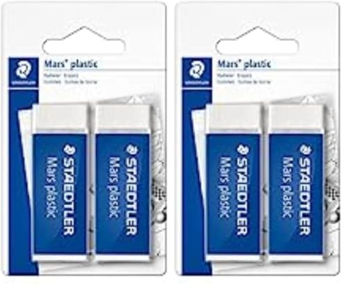 Staedtler Mars Plastic, Gommes plastiques blanches de très haute qualité, Sans phtalates ni latex, Étui blister avec 2 gommes de taille standard, 526 50 BK2D (Lot de 2)
