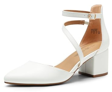 DREAM PAIRS Dam stängd spetsig tå låga tjocka klackar pumpar ankelrem bröllop affärer dressy skor SDPU2354W, Vit Pu, 37 EU
