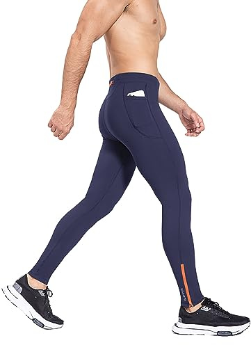 baleaf Pantalon de course thermique à compression pour homme - Pantalon de sport d'hiver - Pantalon d'entraînement - Collant respirant - Pantalon de course long - Collant, b-bleu, L