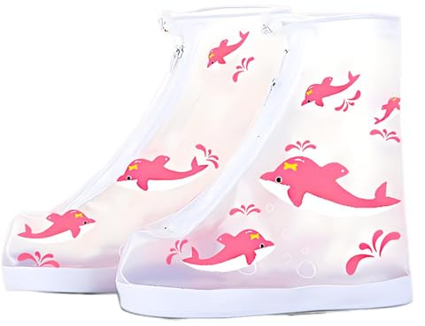 LHLZNB Children Waterproof Shoe Covers, shoe protector covers，overshoes，Upgrade Reusable Anti-slip and Wear-Resistant Rain Shoe Covers with Zipper for Outdoor Cycling Camping Fishing Travel (Pink, L)