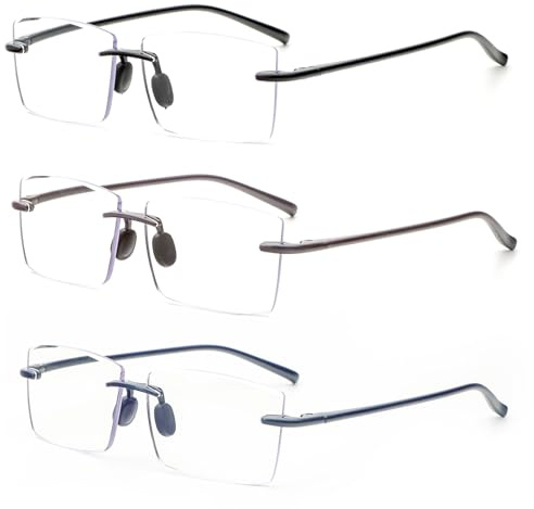 KoKoBin 3 Stück Randlos Lesebrille super Light Anti Blaulicht Computerbrille Lesehilfe für Damen und Herren (3 Stück, 2, Dioptrien)