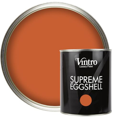 Vintro Paint | Orange/Brown Eggshell Paint | for Walls | Wood | Trim | Satin Furniture Paint | Interior & Exterior Use. 1 Litre (Orange/Brown - Thor's Rust)