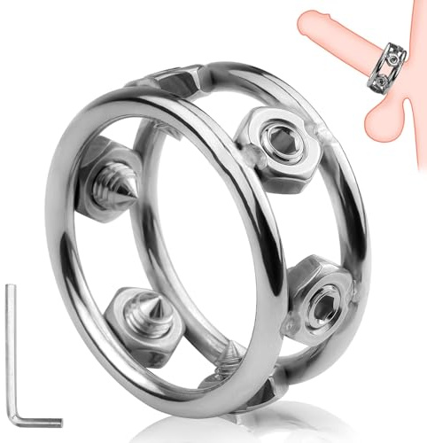 Anillo de Pene de Acero Inoxidable para Hombres, Anillo Testicular con Remaches Metálicos - Juguete Sexual Adulto y Diseño Innovador (L)
