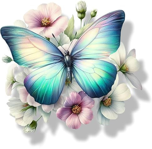 Light Blue Butterfly Vinyl Decals, Floral Decor, Wall Stickers | Cover Marks, Opaque Finish, No White Edges, Weatherproof, UK Manufactured, 20cm, 7cm, Use on Cars, Tiles, Phones and Laptops