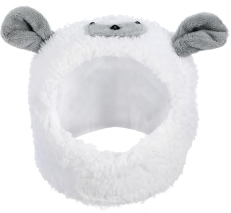 Yardwe Pet Lamb Head Cover Soft Cotton Sheep Ear Hat for Dogs and Cats Adjustable Halloween Birthday Party Costume Pet Headwear