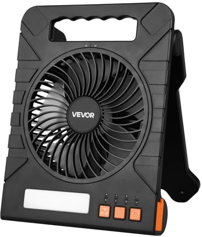 VEVOR 10 000 mAh uppladdningsbar solfläkt med LED-lykta, 17,78 cm bärbar fläkt sladdlös med 4 W hopfällbar solpanel, 4-växlad och timer och tyst, USB-batteridriven för camping tält arbetsplats