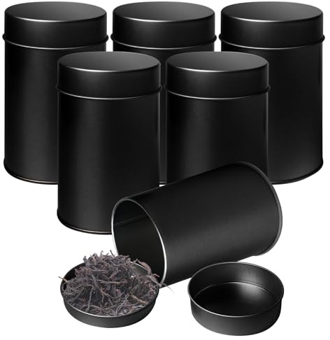 PORFOYO Latas de té para té suelto, 6 unidades de latas de té de densidad aromática, latas de té, recipientes de 100 g, almacenamiento de té suelto para té o especias
