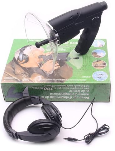 Micrófono Direccional Parabólico, Amplificador de Sonido biónico con Auriculares, Dispositivo de Escucha for Espionaje a Larga Distancia.