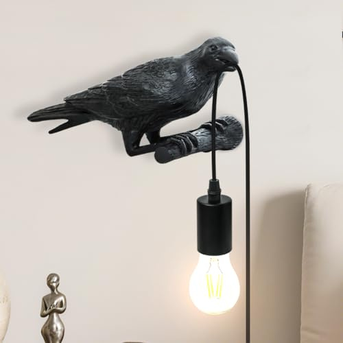 TONGNIDA Gotisk vägglampa Crow, vägglampa i harts Crow, dekorativ lampa för sovrum, vardagsrum (svart vägglampa till vänster)