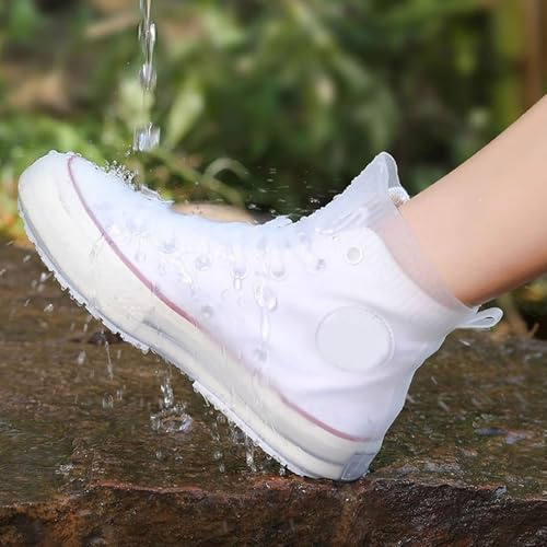 SooGree Waterproof Shoe Covers | Men No-Slip Rain Shoe Covers | Thickened Foldable Shoe Protectors, Reusable Galoshes Overshoes for Women Outdoor Cycling Camping Fishing Hiking (Transparent, Large)