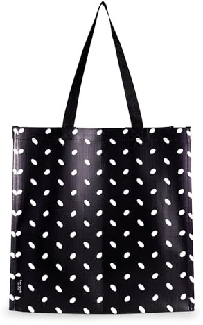 kate spade new york Reusable Shopping Bag, Grocery Tote with Shoulder Straps, Large Collapsible Tote (Almond Dot)