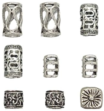 TUKEVA 9 Piezas Cuenta Vikinga para Barba Cuentas de Rastas para Accesorios de Rastas para DIY Accesorios para el cabello Trenzas Decoración (Plata C)