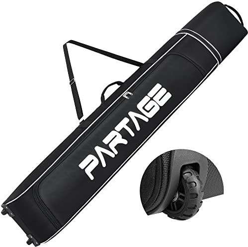 PARTAGE + Ski Bag with Wheels Waterproof Ski Travel Bag Ski Boot Bag 600D Heavy Duty Oxford Fabric - Adjustable Length Up to 78in Easy to Store and Transport Suitable for Men Women