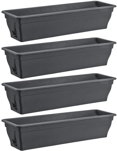 4 jardineras para balcón de 80 cm con almacenamiento de agua, antracita, 18 L, resistentes a la intemperie, con inserto, jardineras largas para balcón y jardín, resistentes a la intemperie, antracita
