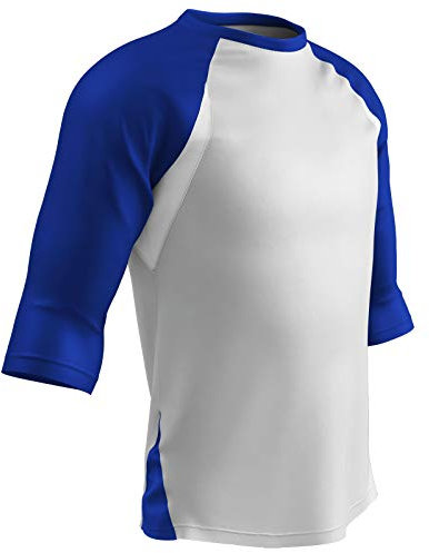 Champro Complete Game 3/4 Sleeve Polyester Baseball Shirt, Adult Small, White, Royal Sleeve