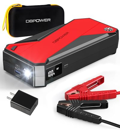 DBPOWER Peak 3000A 18000mAh Portable Car Jump Starter (up to 8.0L Gas, 6.0L Diesel Engine) Battery Booster with Smart Charging Port, Compass, LCD Screen and LED Light (Black/Red)