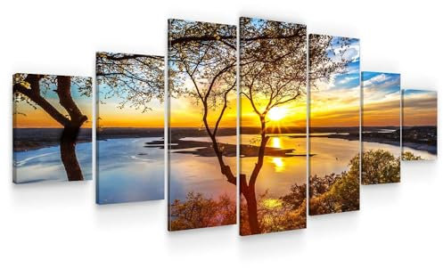 Startonight Grand Format Art Encadré Lever Du Soleil, Impression De Photos Sur Toile XXL Imprimée Tableau Motif Moderne Déco d'Art 7 pieces Tendu Sur Chassis 100 x 240 cm