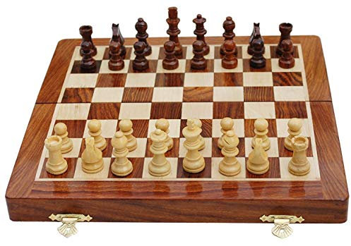 BCBESTCHESS Premium Wooden Handcrafted Magnetic Travel Foldable Chess Board Set for Kids and Adults with Extra Queens and Secure Storage for Magnetic Pieces(10x10 Inches)