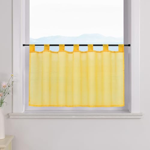 ESLIR Window curtain with loops kitchen bistro curtains transparent curtains short curtain voile yellow W x H 45 x 90 cm 1 piece