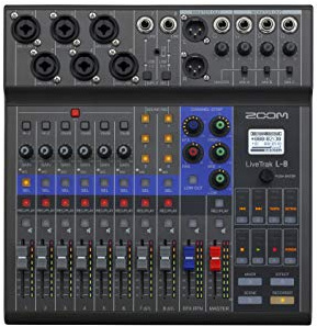ZOOM LiveTrak L-8, 8-channel digital mixer and 12-track audio recorder for professional Podcasts & music productions - 8-channel USB audio interface, UK-Version