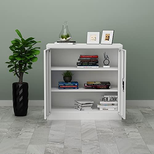 [en.casa] Armoire de Bureau Métallique Casier avec Portes Battantes Meuble de Rangement avec Étagères pour Atelier ou Garage Verouillable Acier Laqué 90 x 40 x 90 cm Gris Clair