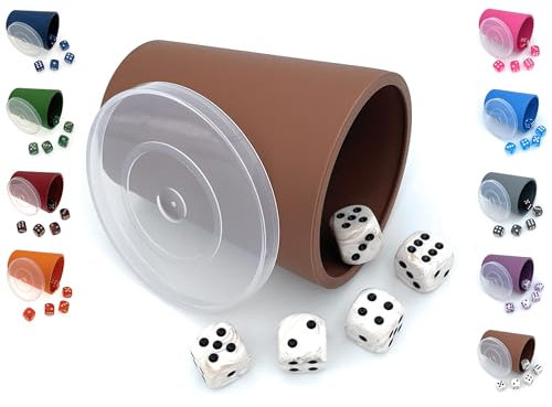 DiceCupFlex - Flexibler Würfelbecher mit Deckel inkl. 5 Würfel - Made in Germany (Braun)