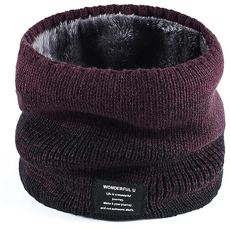Rayson Bufanda Cuello de Punto Mujer Invierno Algodon Polar Bragas de Cuello Hombre Y Mujer Suave Bufanda Mujer Circular Cuello Gruesa con Doble Capa(Borgoña,talla única)