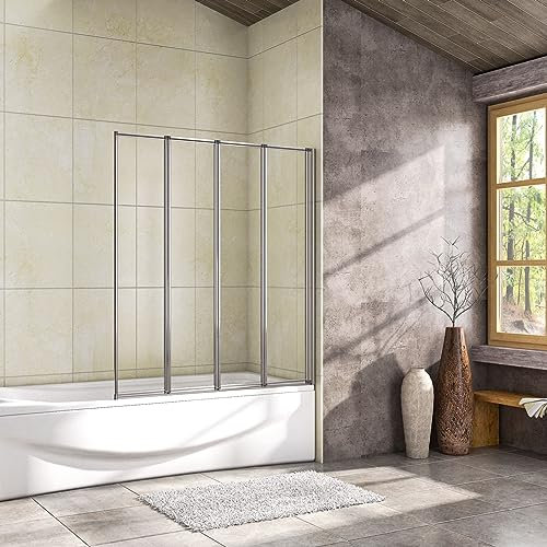 OCEAN ITALY Parete per Vasca da Bagno Doccia 100x140 cm 4 Ante Pieghevoli a Libro Vetro Temperato Trasparente 4 mm Incorniciato Cromato Lucido