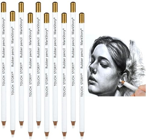 10 PCS Eraser Pencils for Artists Highlight Eraser Wooden Sketch White Pencil Rubber for Sketching Drawing Supplies Set Charcoal Drawings Pencils for Artists Revise Erasing Back to School Supplies