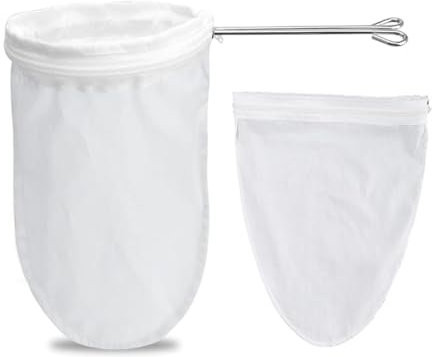 2+1 Pezzi Borsa per birra Cucina Telo Filtrant con chiusura lampo e anello acciaio, Sacchetto Filtro per Latte di Mandorle,Sacchetto Filtrante Latte Vegetale,Sacchetti Borsa per Latte di Noci