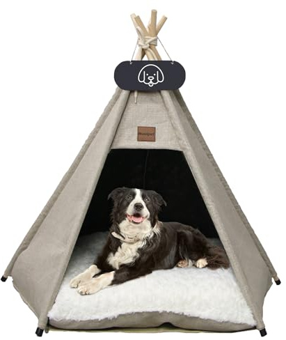 Mooipet Tienda de campaña para perros tipo tipi con cojín de doble cara, lujosas tiendas de campaña para gatos, casas para mascotas con pizarra cama para perros extraíble y lavable, casa para perros