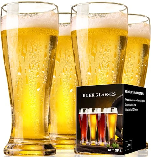 ParaCity Biergläser 420ML, Weizenbiergläser 0,42L, Bierkrug Gläser Set, Bierglas Trinkset, Weizengläser Geschenk für Männer (4)