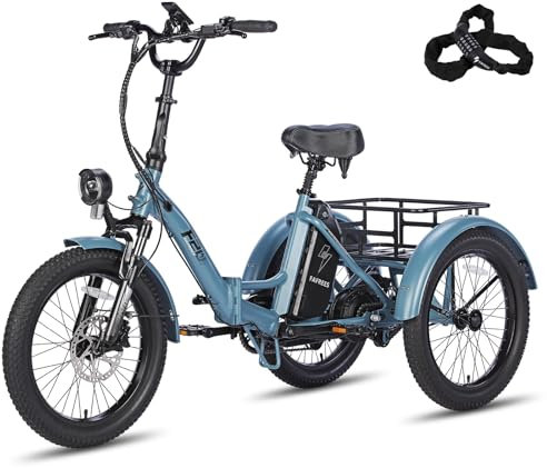 Fafrees E Bike 3 Rad, E Bike Dreirad für Erwachsene 48V 21Ah Akku, F20 Mate Ebike Klapprad fatbike Lastenfahrrad 20 * 3.0 Zoll, 65N.m Dreirad für senioren Reichweite bis zu 65-115Km, Blau