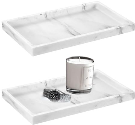 2 Pack Marble Pattern Decorative Bowl Rectangular Tray for Cloths, Candles, Towel, Soap, Plant, Jewelery