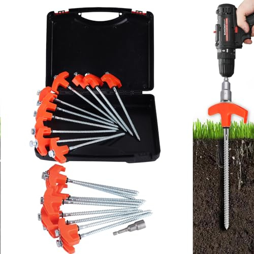 20 Pack 8 Screw in Tent Stakes for Drilling with Hex Heads - Heavy Duty Stainless Steel Tent Pegs/Nails/Spikes, Ground Anchors, Grow in Dark - for Camping, Grassland, Portable Box (Orange)