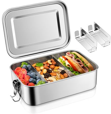 Homikit Bento Box, 1400ml Edelstahl Brotdose Lunchbox mit Fächern, Lunch Box Groß für Kinder Erwachsene, Brotzeitdose mit Abnehmbar Trennwand für Picknick Schule Arbeit, Auslaufsicher & Dichtungsring