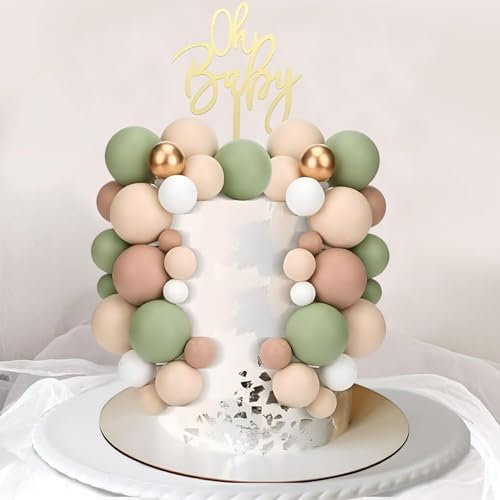 Veszoen 108 Pezzi Topper Foam Ball Torta Mini Palla Cake Topper Decorazioni Torta Compleanno Palline Decorative per Torte per Matrimonio Compleanno Baby Shower(Verde Matcha, Marrone Chiaro, Kaki)