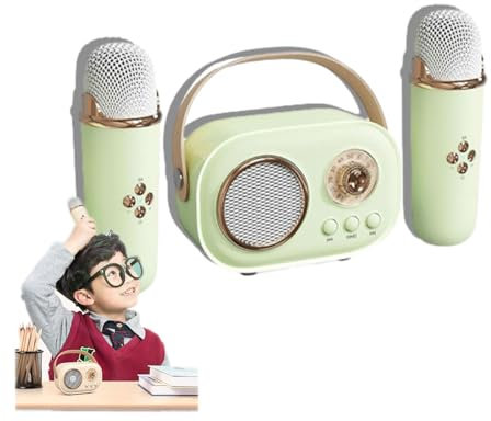 Mini Karaoke Machine Portable Bluetooth Speaker,Wireless Speaker with Microphone,Retro Microphone and Speaker,Mini Speaker with 2 Wireless Microphones,Portable Kids Karaoke Machine (D)